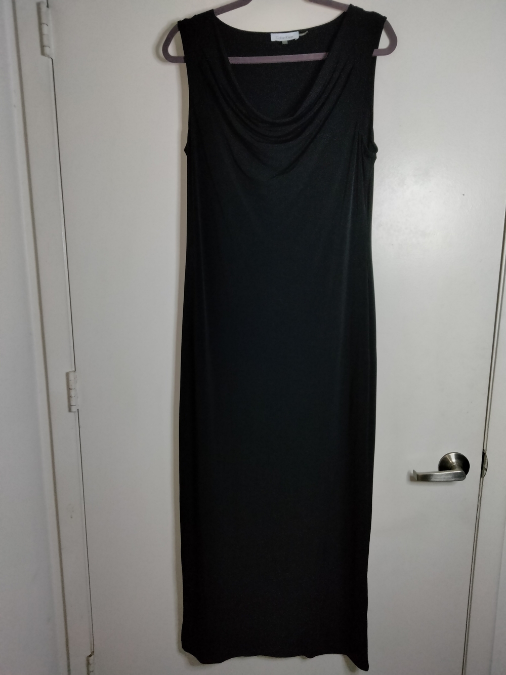 Calvin Klein (Sz M) Classic Black Stretch Sleeveless Drape Cowl-Neck Maxi Dress